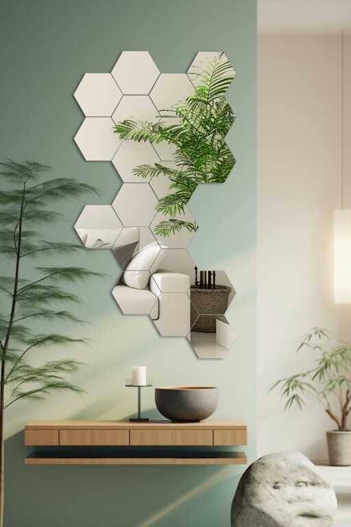 Oglinda decorativa, Mirrorland, Hexagon (20 Pieces), Oglinda acrilica;MDF, Argintiu