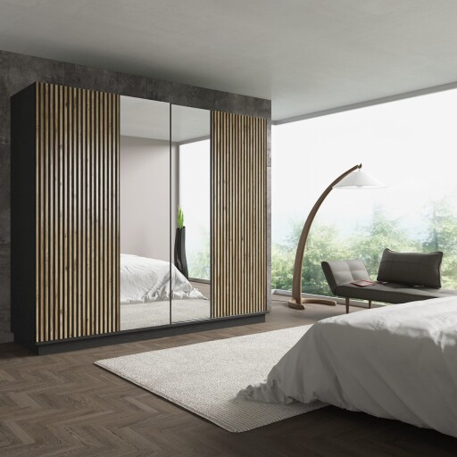 Dulap pentru haine, Cordelia, FRN-9022, 240x213x66 cm, PAL, Lemn / Negru / Pin Atlantic