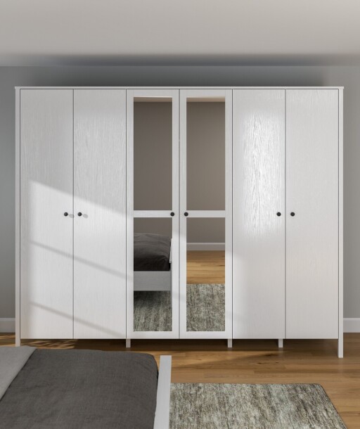 Dulap pentru haine, Cordelia, FRN-20020, 261x215x59 cm, PAL, Maro/Alb