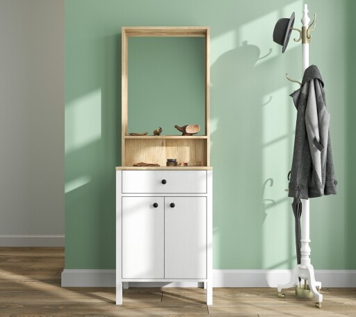 Cuier de perete, Cordelia, FRN-20078, 63x190x38 cm, PAL, Maro/Alb