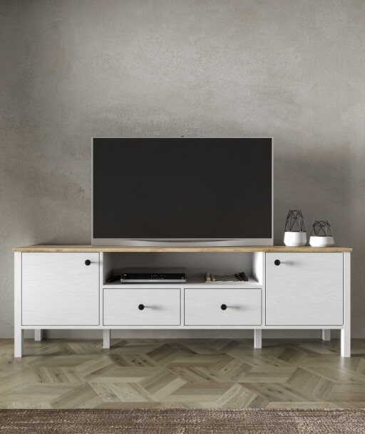 Comoda TV, Cordelia, FRN-20056, 180x58x35 cm, PAL, Maro/Alb