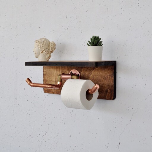 Raft de perete, Evila Originals, Cop055, 40x16x14 cm, Lemn, Nuc / Rose Gold