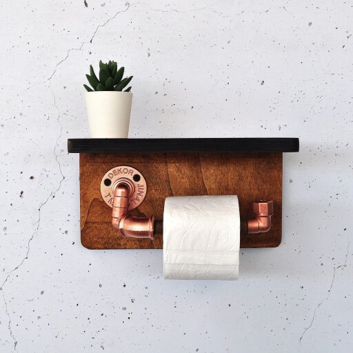 Raft de perete, Evila Originals, Cop056, 29x16x14 cm, Lemn, Nuc / Rose Gold