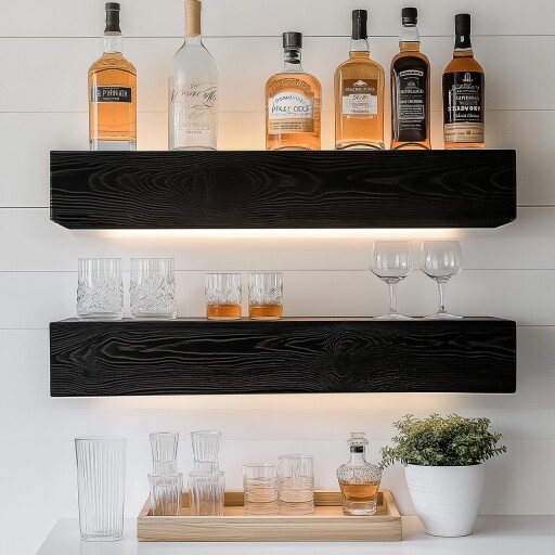 Raft de perete, Evila Originals, Raf278, Lemn masiv, Negru