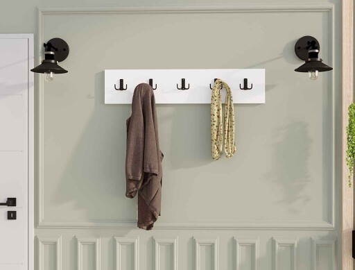 Cuier de perete, Elegance, Beşli, 80x17x1 cm, PAL, Alb