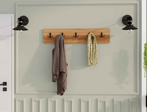 Cuier de perete, Elegance, Beşli, 80x17x1 cm, PAL, Maro