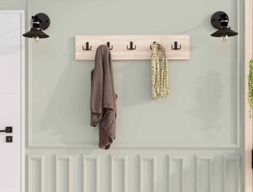 Cuier de perete, Elegance, Beşli, 80x17x1 cm, PAL, Maro