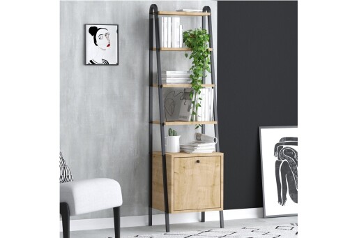 Corp biblioteca, Elegance, Mona, 44x170x35 cm, PAL, Stejar safir / negru