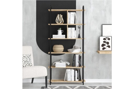 Corp biblioteca, Elegance, Tera, 78x170x22 cm, PAL, Stejar safir / negru