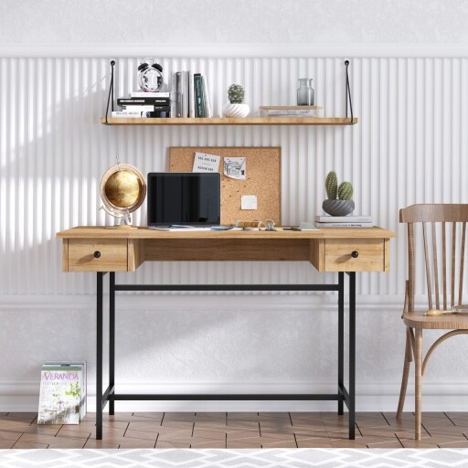 Birou, Elegance, Dixie, 120x74x60 cm, PAL, Stejar safir / negru