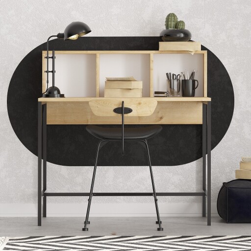 Birou, Elegance, Dustin, 100x102x60 cm, PAL, Stejar safir / negru