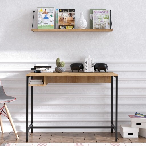 Birou, Elegance, Lou, 100x74x60 cm, PAL, Stejar safir / negru