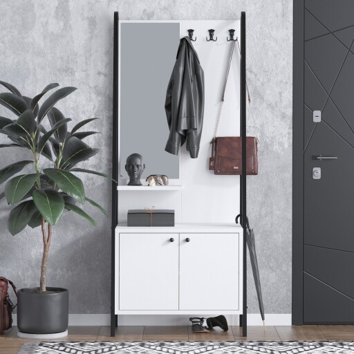 Cuier de perete, Elegance, Lole, 74x170x35 cm, PAL, Alb/Negru