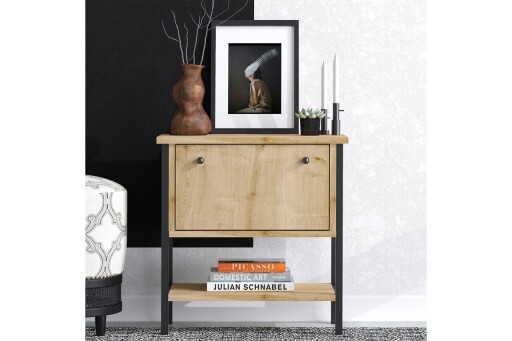 Noptiera, Elegance, Valery, 55x57x31 cm, PAL, Stejar safir / negru