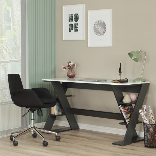 Birou, Comforty, Lungo, 140x73x60 cm, PAL, Antracit/Alb