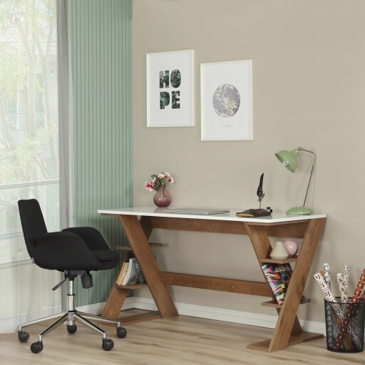 Birou, Comforty, Lungo, 140x73x60 cm, PAL, Stejar închis / Alb