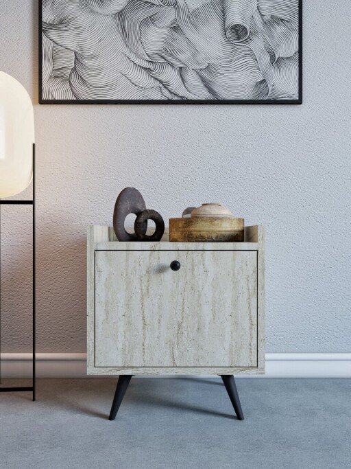 Noptiera, Mod Design, Dopo, 50x55x40 cm, PAL, Travertin