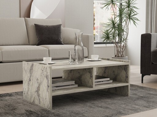 Masuta de cafea, Puqa Design, Pera, 90x35x50 cm, PAL, Marmura Freesia