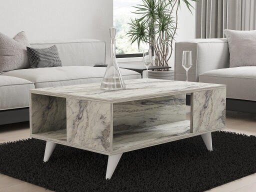 Masuta de cafea, Puqa Design, Yuka, 90x39 cm, PAL, Marmura Freesia