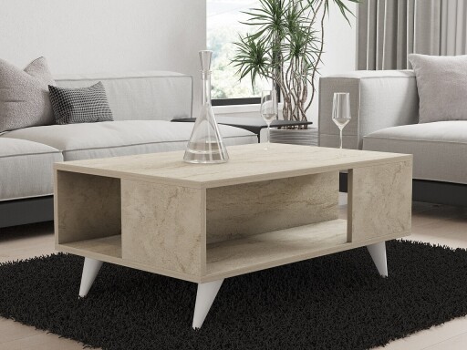 Masuta de cafea, Puqa Design, Yuka, 90x39 cm, PAL, Travertin