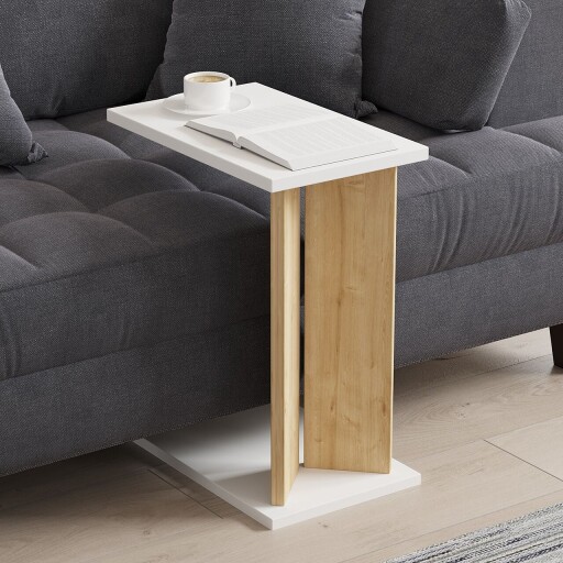 Masuta, Puqa Design, Lun, 25x48 cm, PAL, Stejar Safir / Alb