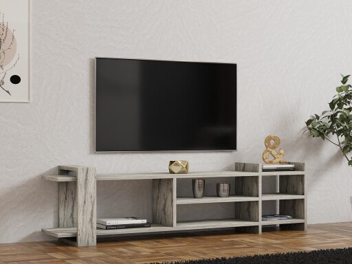 Comoda TV, Puqa Design, Zeyna, 156x40x29 cm, PAL, Marmura Freesia