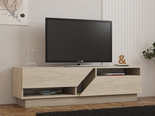 Comoda TV, Puqa Design, Koza, 160x45x40 cm, PAL, Travertin