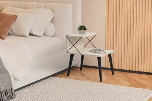 Noptiera, Kalune Design, Cross, 50x55x40 cm, PAL, Travertin / Negru