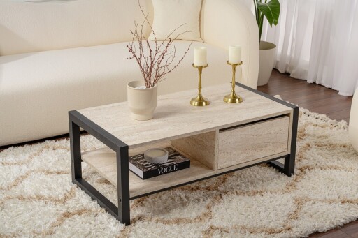 Masuta de cafea, Kalune Design, Haldizen, 105x40x55 cm, PAL, Travertin / Negru