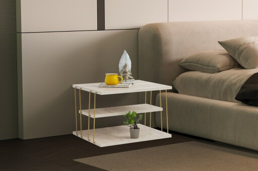 Masuta, Kalune Design, Lifon, 50x33x40 cm, PAL, Travertin / Auriu