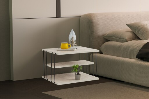 Masuta, Kalune Design, Lifon, 50x33x40 cm, PAL, Travertin / Negru