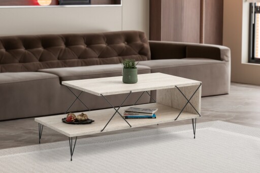 Masuta de cafea, Kalune Design, Loire, 100x40x50 cm, PAL, Travertin / Negru