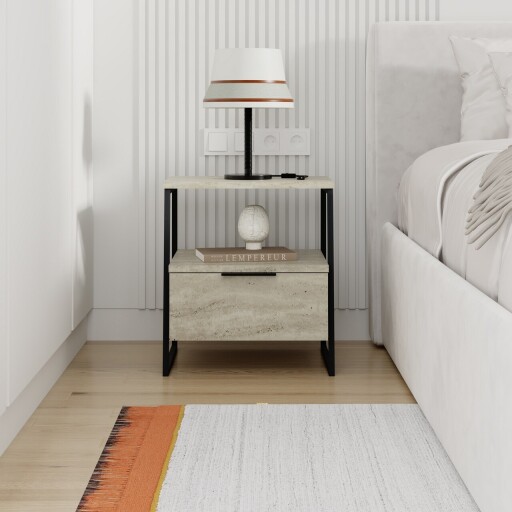 Noptiera, Decortie, Pal, 45x50x40 cm, PAL, Travertin