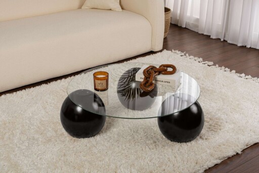 Masuta de cafea, Nordure, Miro, 85x30x85 cm, Sticla temperata, Negru/Transparent