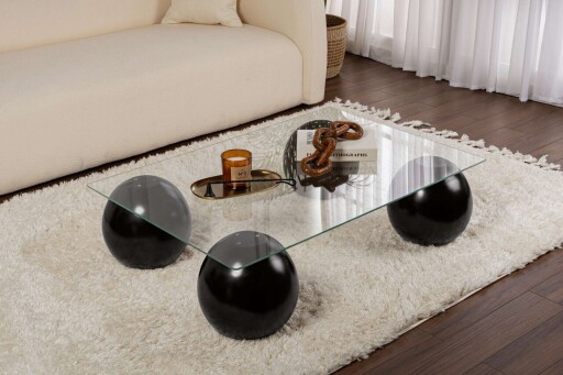 Masuta de cafea, Nordure, Sera, 110x30x75 cm, Sticla temperata, Negru/Transparent