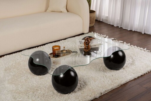 Masuta de cafea, Nordure, Noxa, 120x30x80 cm, Sticla temperata, Negru/Transparent