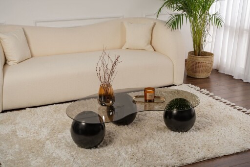 Masuta de cafea, Nordure, Sphere, 120x30x70 cm, Sticla temperata, Negru/Bronz