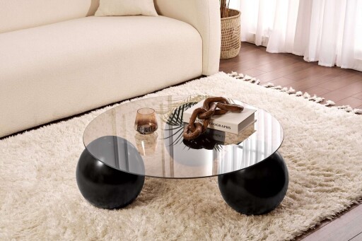 Masuta de cafea, Nordure, Miro, 85x30x85 cm, Sticla temperata, Negru/Bronz