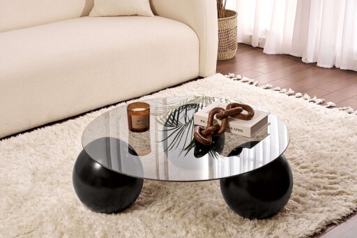 Masuta de cafea, Nordure, Miro, 85x30x85 cm, Sticla temperata, Gri inchis