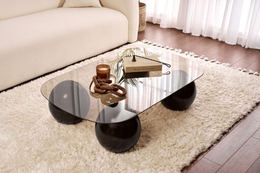 Masuta de cafea, Nordure, Evara, 118x30x75 cm, Sticla temperata, Negru/Bronz