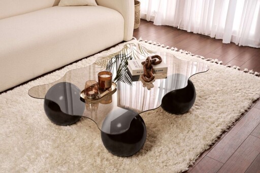 Masuta de cafea, Nordure, Noxa, 120x30x80 cm, Sticla temperata, Negru/Bronz