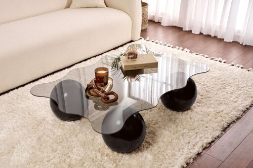 Masuta de cafea, Nordure, Noxa, 120x30x80 cm, Sticla temperata, Gri inchis