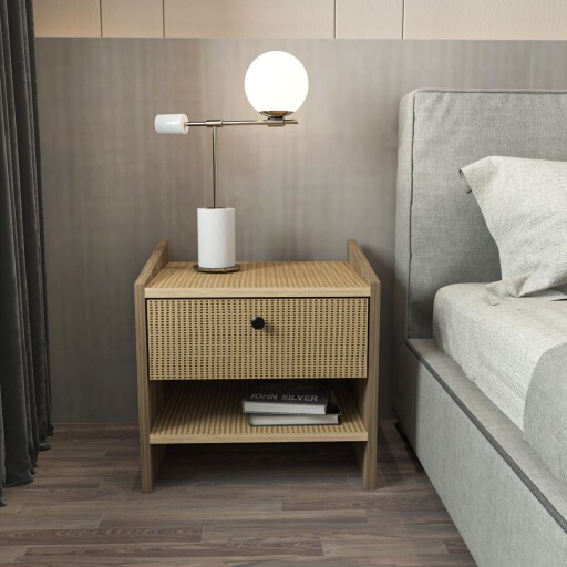 Noptiera, Zena Home, Berlin, 45x45x35 cm, PAL, Nuc / Hazelnuț