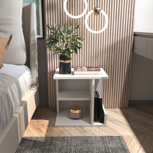 Noptiera, Zena Home, Karamira, 45x45x35 cm, PAL, Alb