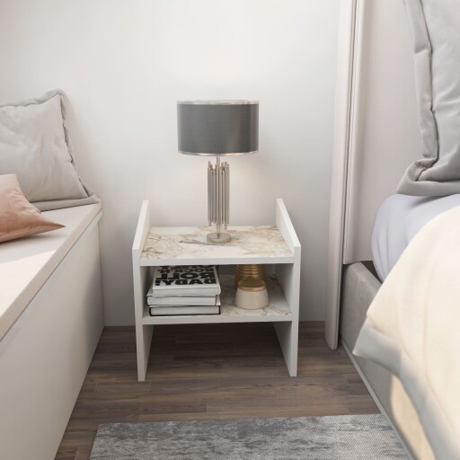 Noptiera, Zena Home, Adin, 45x45x35 cm, PAL, Alb / Efes