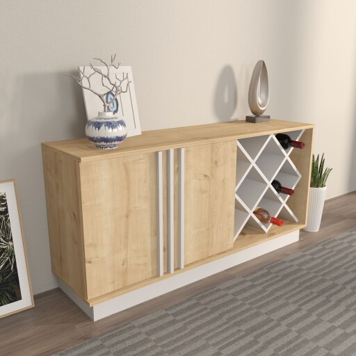 Bufet, Zena Home, Luna, 148x70x40 cm, PAL, Stejar Safir / Alb