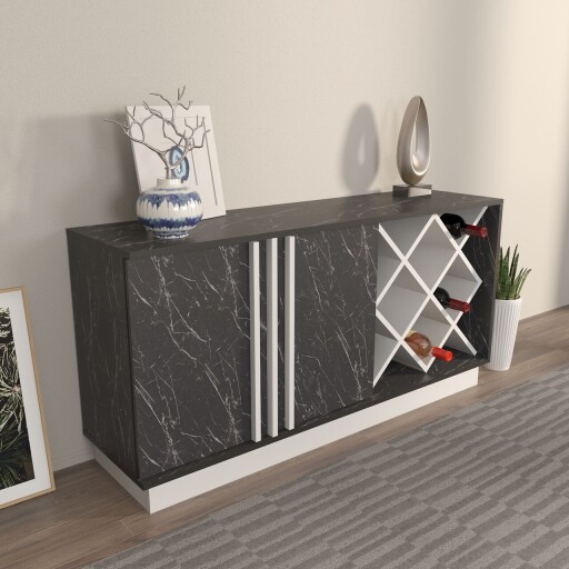 Bufet, Zena Home, Luna, 148x70x40 cm, PAL, Alb/Negru