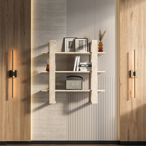 Raft de perete, Zena Home, Suno, 90x90x22 cm, PAL, Travertin