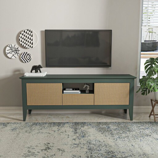 Comoda TV, Zena Home, Verde Modern, 150x59x35 cm, PAL, Verde / Hazeran