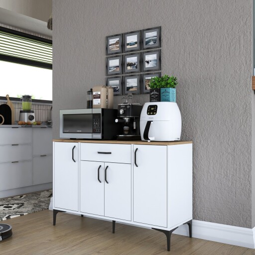 Dulap multifunctional, Rani, JE136, 120x78 cm, PAL, Alb/Maro